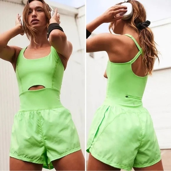 Free People Movement Bright Green Runsie sz M - Picture 1 of 10